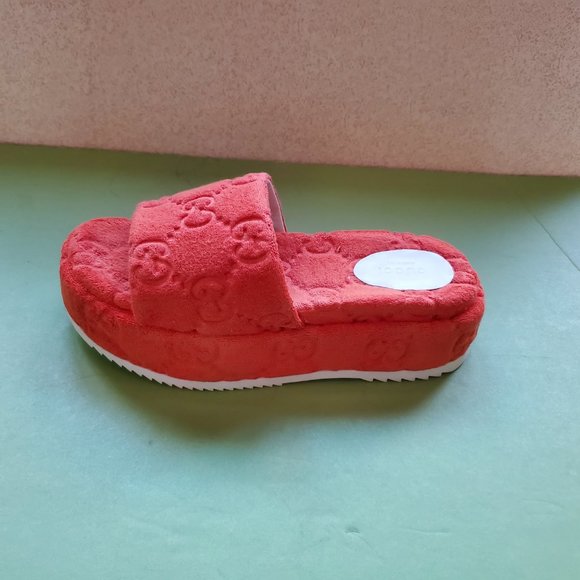 NIB Gucci orange terry cloth platform slides sandals IT 39.5/ US 9.5 - Picture 2 of 9